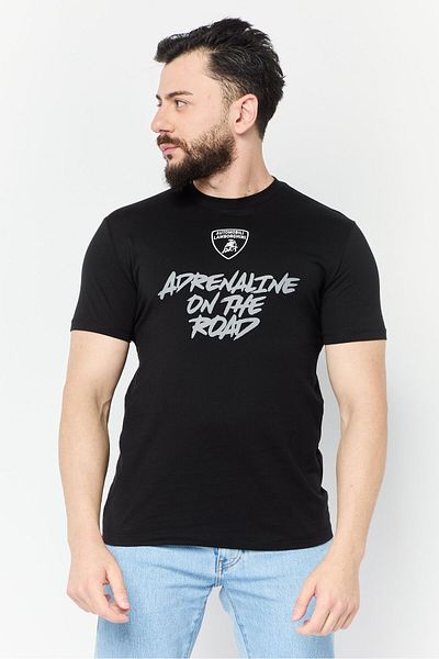 Lamborghini Men Crew Neck Short Sleeves Graphic Print T-Shirt, Black