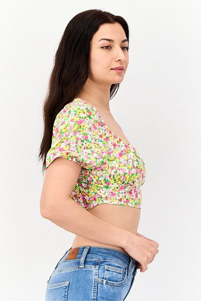 DeFacto Women Scoop Neck Short Sleeve Floral Print Top, Multicolor