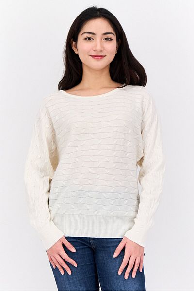 Madison + Hudson Women Crew Neck Knitted Sweater, Off White
