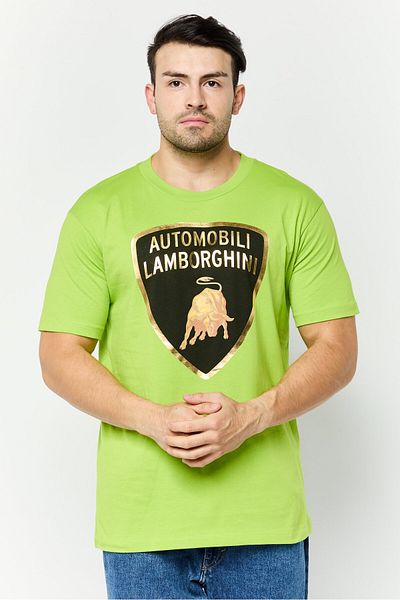 Lamborghini Men Crew Neck Short Sleeve Brand Logo T-Shirts, Green