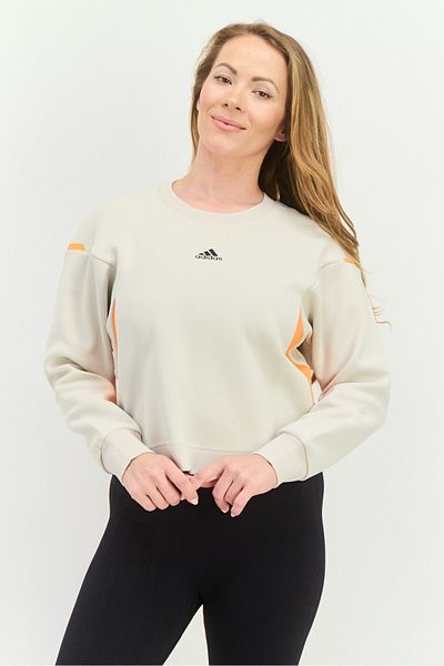 adidas Women Sportswear Fit Long Sleeves Outdoor Sweatshirt, Beige/orange