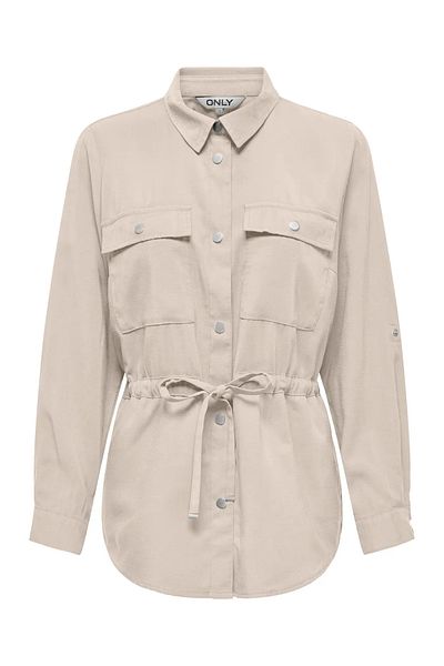 ONLY Beige Slim Jacket - Women's Sleeve Detail, Waist Tied on Them Model 15310852