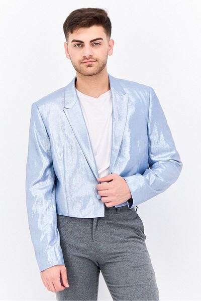 Asos Design Men Tall Fit Metallic Casual Blazer, Blue