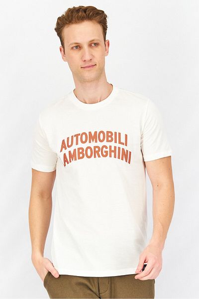 Lamborghini Men Crew Neck Short Sleeves Graphic T-shirt, White