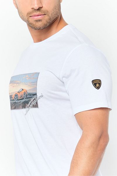 Lamborghini Men Sportswear Fit Short Sleeve Outdoor T-shirt, White