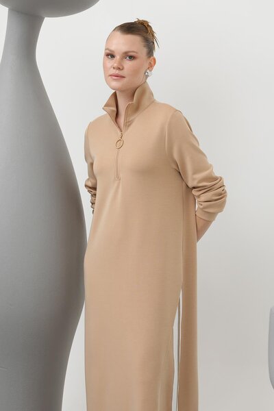 Loreen Women's Tiktak Detailed Zippered Dress - 20600Elb - Camel