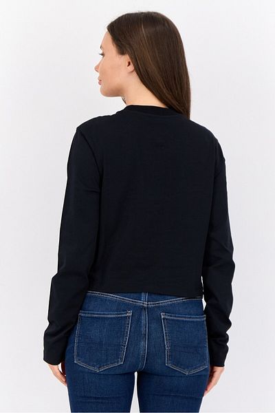 Esprit Women Crew Neck Long Sleeve Long Sleeve Brand Logo T-shirts, Black