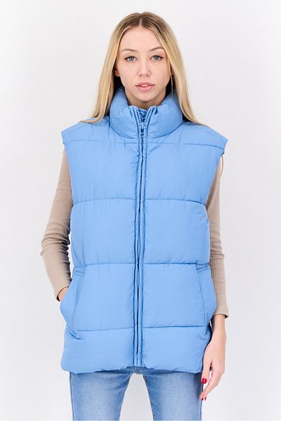 Monki Women Quilted Puffer Vest Jacket, Slate Blue