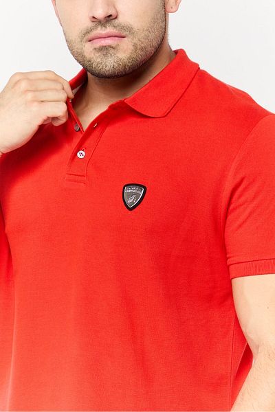 Lamborghini قميص بولو رجالي بقصّة عادية وأكمام قصيرة وشعار العلامة التجارية، أحمر