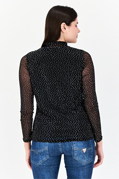 ny collection Women Round Neck Metallic Long Sleeve Top, Black