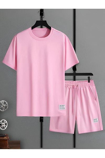 CLAYES Pink Women's Printed Oversize Set with Bottom Top Shorts