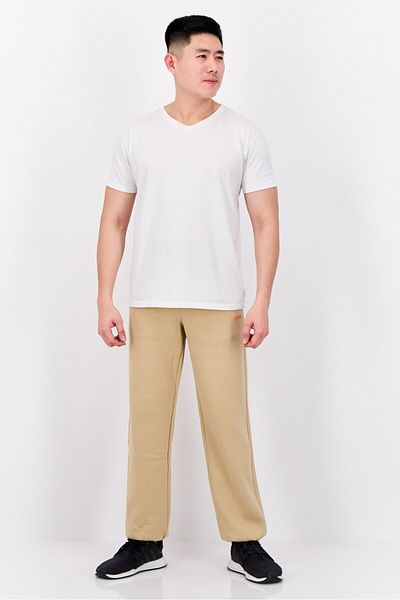 Esprit Men Regular Fit Brand Logo Sweatpants, Tan