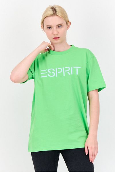 Esprit Women Crew Neck Short Sleeve Brand Logo T-shirt, Bright Green