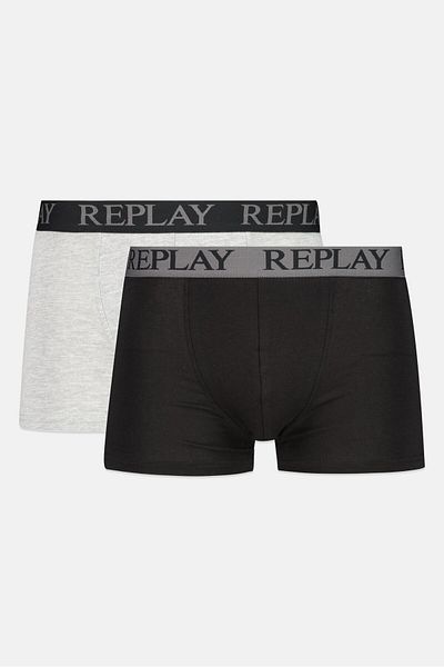 Replay Men 2 Pack Brand Logo Pull On Trunks, Black/grey
