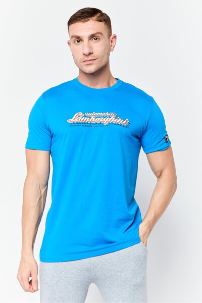 Lamborghini Men Sportswear Fit Short Sleeve Outdoor T-Shirt, Blue