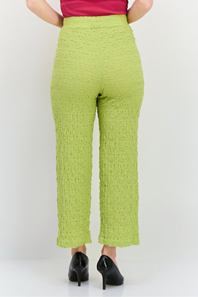 MANGO Woman Women Regular Fit Wide Leg Textured Palazzo Pants, Lime Green