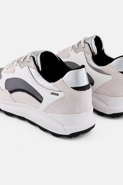 Geox Women Lace Up Casual Sneaker, Offwhite/black