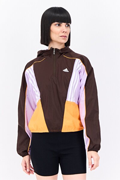 adidas Women Sportswear Fit Half Zip Training Jacket, Brown Combo