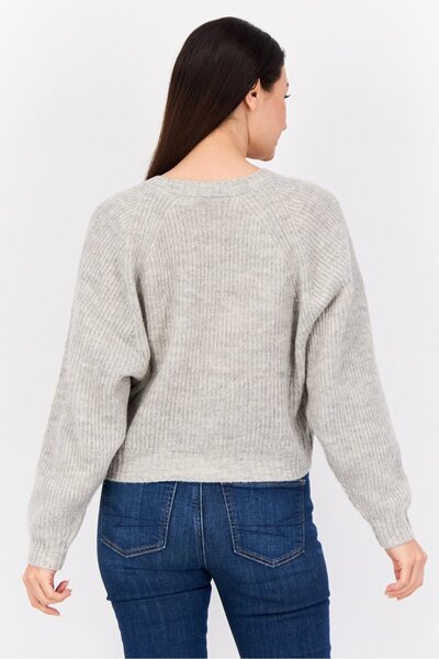 Esprit Women V Neck Knitted Cropped Cardigan, Grey