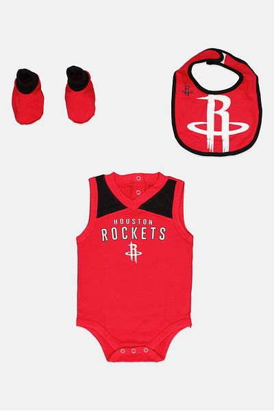 NBA Toddlers Boy 3 Piece Creeper Bib And Bootie Set, Red