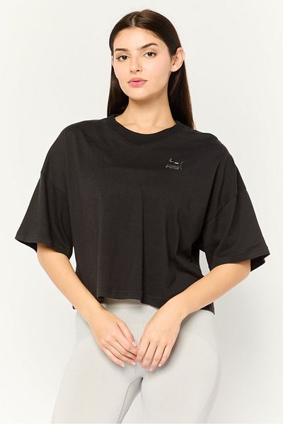 Puma Women Oversized Fit Short Sleeve Outdoor Top, Black/Sliver