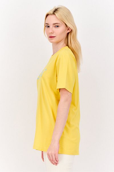 Esprit Women Crew Neck Short Sleeve Brand Logo T-shirt, Yellow