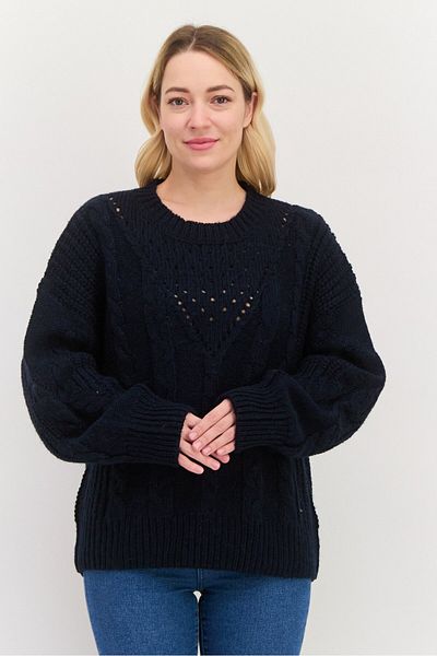 Pepe Jeans Women Crew Neck Textured Sweater, Navy