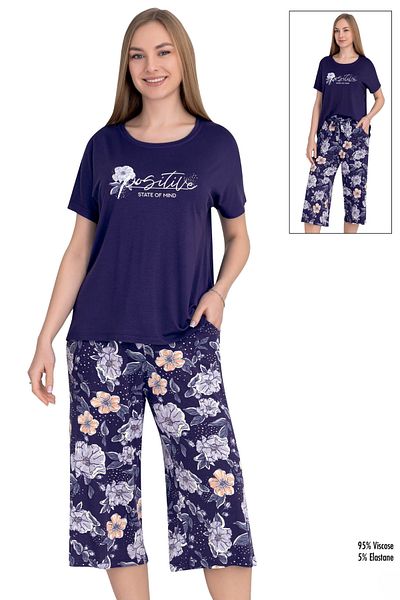 Cotpark Women's Viscose Combed Fabric Short Sleeve Bottom-Top Capri Set 14674