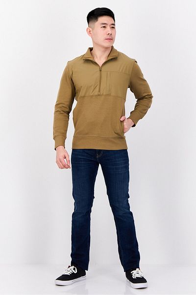Esprit Men Mock Neck Solid Long Sleeves Sweatshirt, Brown