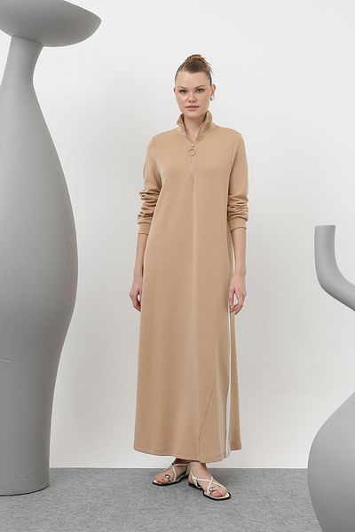 Loreen Women's Tiktak Detailed Zippered Dress - 20600Elb - Camel