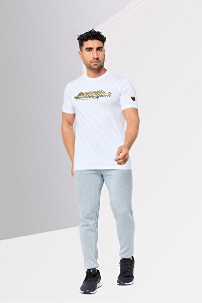 Lamborghini Men Sportswear Fit Short Sleeve Outdoor T-Shirt, White