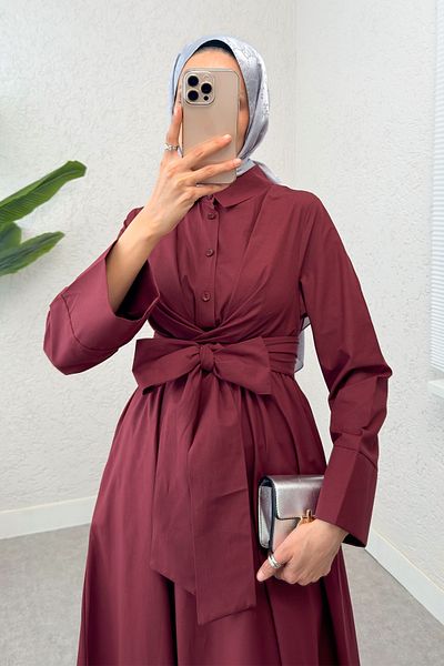 Salih Çelebi Front Tie Hijab Dress 2534 - Bordo