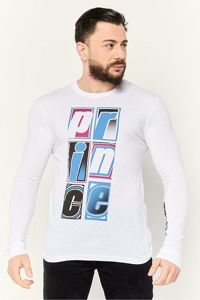 Prince Men Crew Neck Graphic Print Long Sleeves Sweatshirt, White