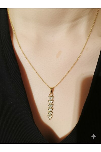 staınless steel Geometric Elegance Gold Color Zircon Triangle Necklace