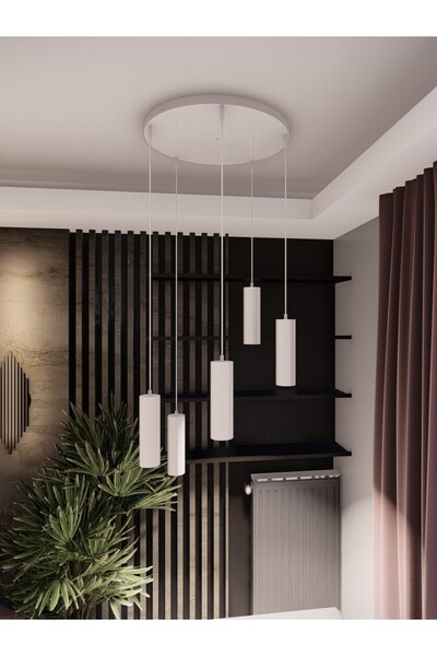 avizade Zenya Beyaz Renk 5'li Spot-silindir Avize - Modern Sarkıt Aydınlatma, Gu10 Duy, Şık Tasarım