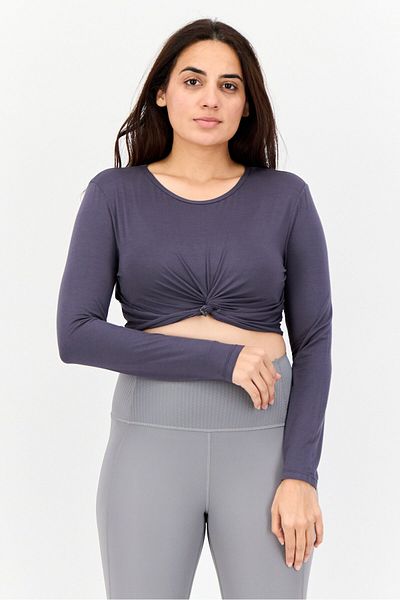 South Beach Women Sportswear Fit Twist Front Yoga Top, Dark Grey