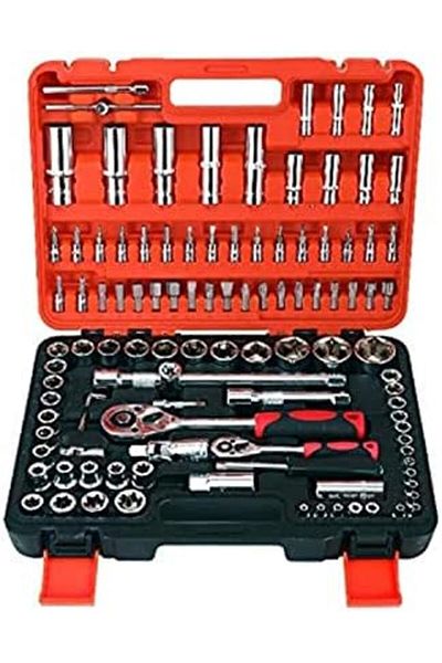 JNTRD 108PCS Mechanic Socket Tool Kit Set, 1/2" & 1/4" Drive Car Repair Wrench & Socket Set