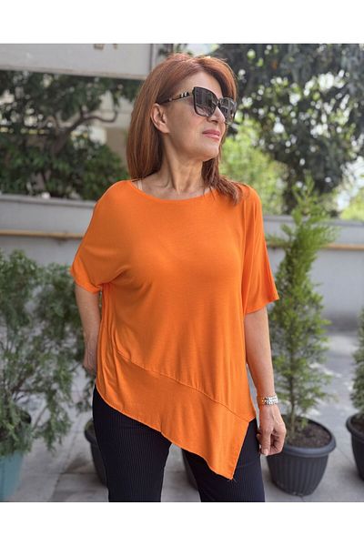 DenizEge Asymmetric Viscose T-Shirt Orange