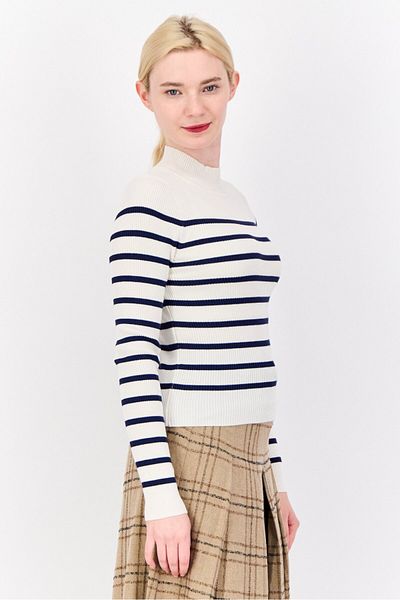 No Comment Women Mock Neck Long Sleeve Yarn Dye Sweater, Multicolor