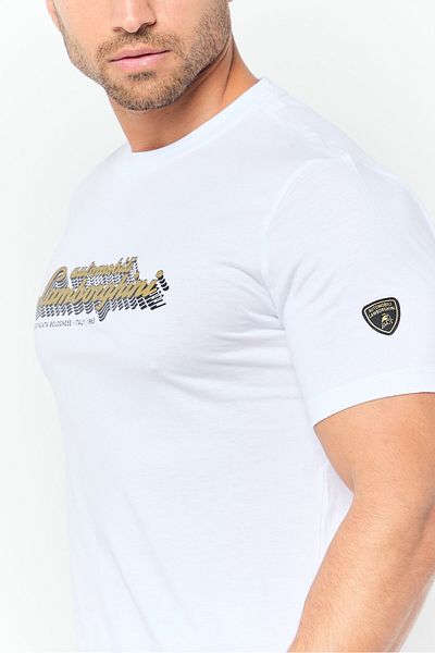 Lamborghini Men Sportswear Fit Short Sleeve Outdoor T-shirt, White