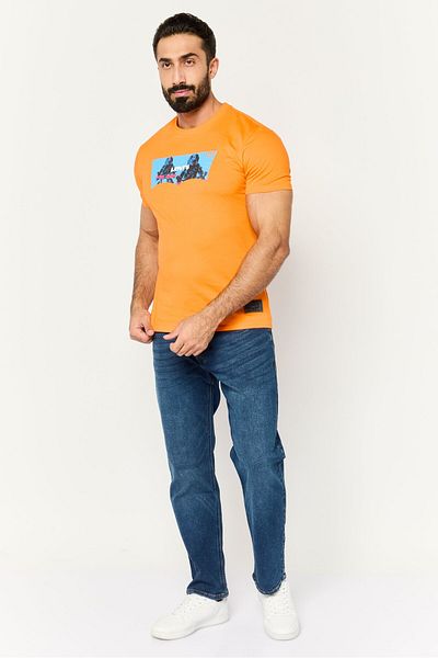 Levi's Men Crew Neck Short Sleeves Graphic Printed T-shirt, Orange Combo