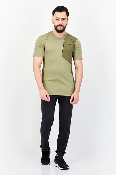 adidas Men Sportswear Fit Short Sleeve Outdoor T Shirt, Light Olive