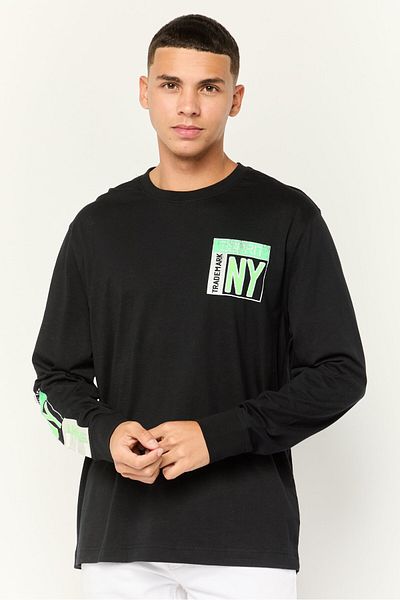 Esprit Men Crew Neck Long Sleeves Graphic Print T-shirt, Black