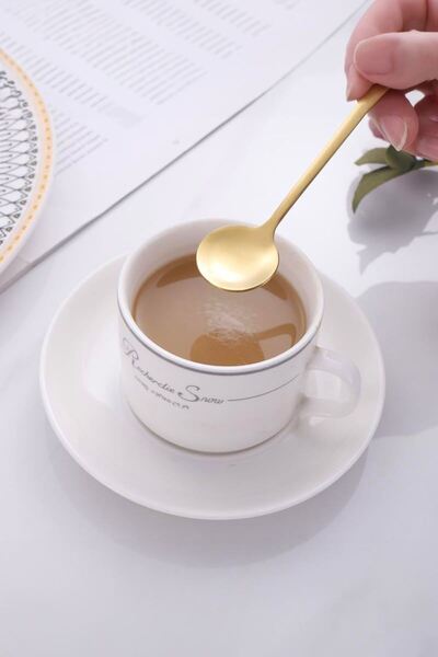 Chavin 6 Adet Çelik Gold 15 cm Fincan Latte Kahve Karıştırma Kaşığı mt161sr-6