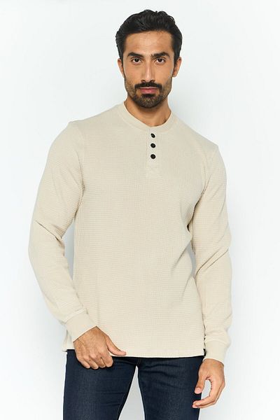 Rainforest Men Round Neck Textured Long Sleeves Sweatshirt, Beige