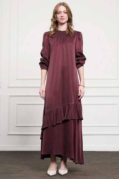 Nuss Flounced Cupra Fabric Dress 2052 Claret Red Model
