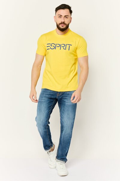 Esprit Men Crew Neck Short Sleeves Brand Logo T-Shirt, Yellow