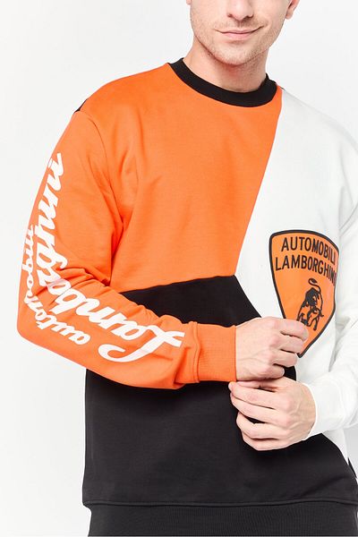 Lamborghini Men Crew Neck Brand Logo Long Sleeves Sweatshirt, Multicolour