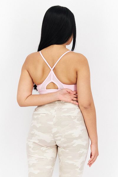 adidas Women Brand Logo Padded Sportswear Bra, Pink
