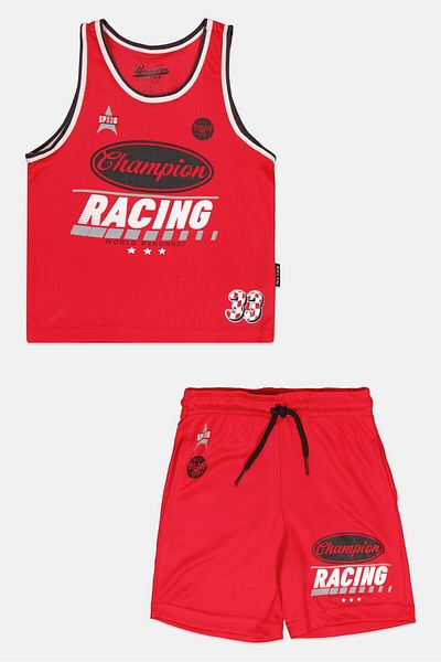 Brooklyn Kids Boy 2 Pieces Graphic Print Cycling Jersey And Shorts Set, Red
